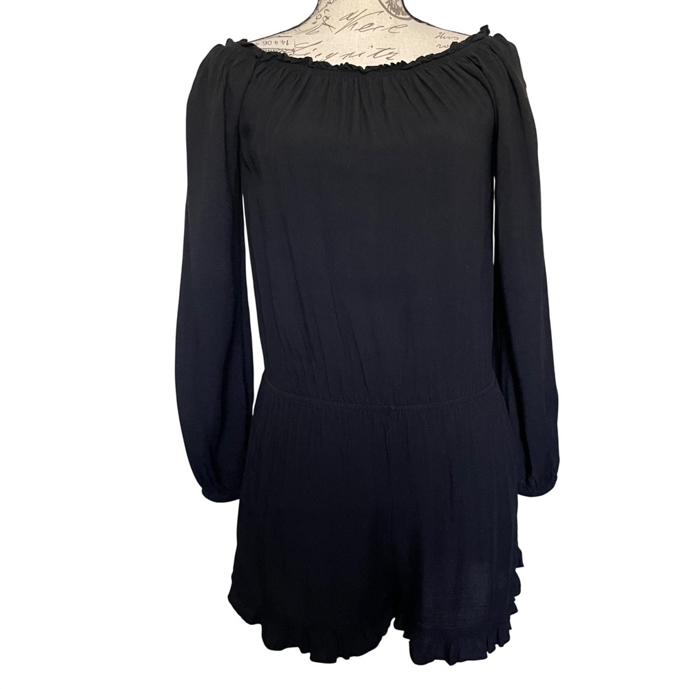 Brandy Melville Romper Women One Size Black Ruffle Off Shoulder Coquette Boho